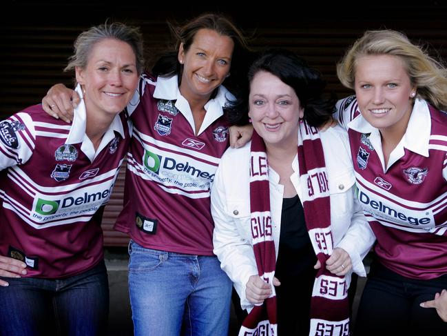 Members of the Manly Sea Eagles Angels form left: Debbie Watson, Layne Beachley, Wendy Harmer and Naomi Flood.