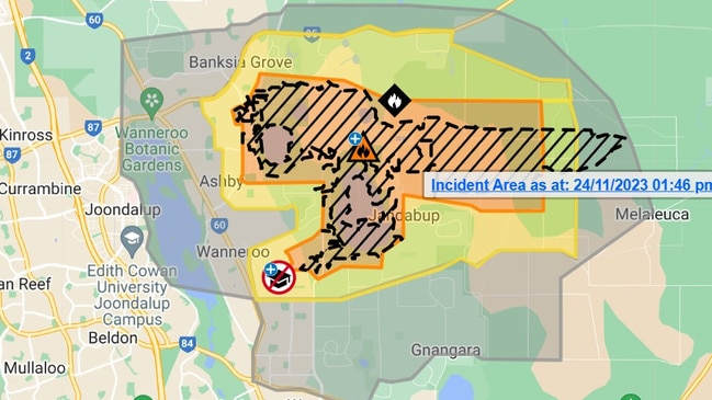 The bushfire warning areas were downgraded midafternoon Friday as conditions on the fireground eased. Picture: Emergency WA