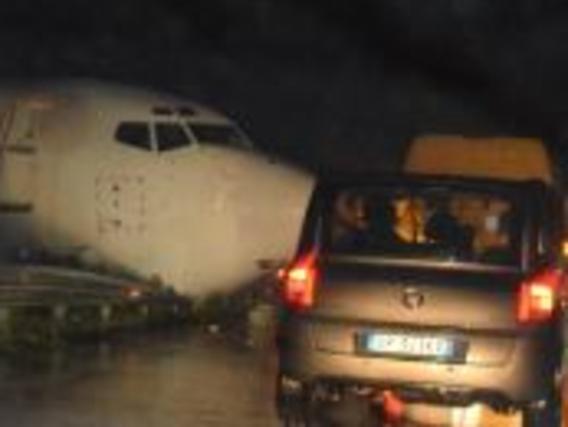 Near miss as jet skids off runway