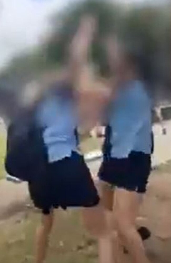 Screenshot from video of Flagstone State Community College students fighting in uniform. Photo – contributed.