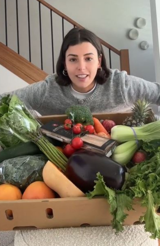 A $35 veggie box from the Prahran markets in Melbourne is said to be great value. Picture: TikTok/StephBoloutis