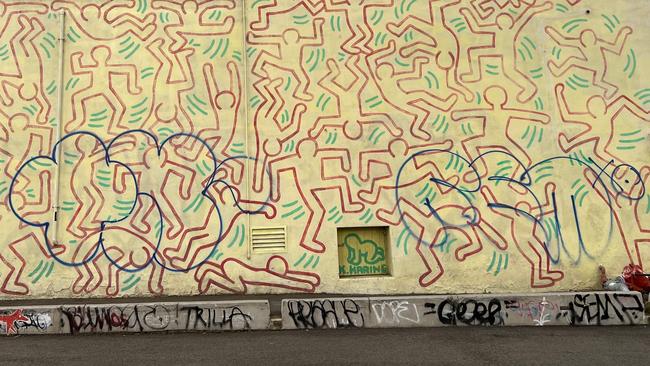 The iconic Keith Haring mural in Collingwood has been vandalised again. Picture: 3AW