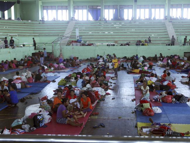 Villagers rest at a temporary shelter in Klungkung, Bali, Indonesia. Picture: AP