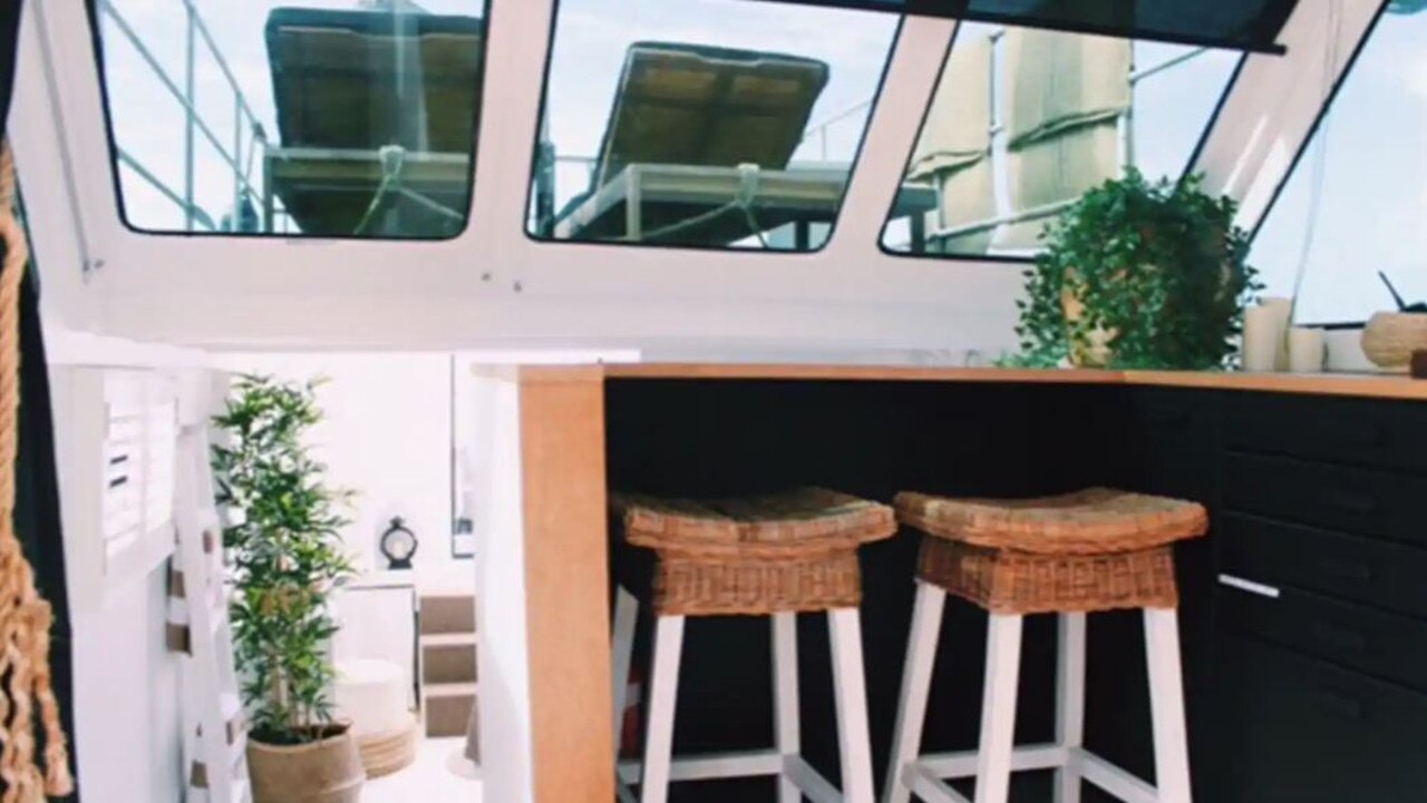 The new owners of this Noosa River jetty and houseboat will enjoy waking up on the waterfront to the remarkable sunrises. Picture: AirBNB.