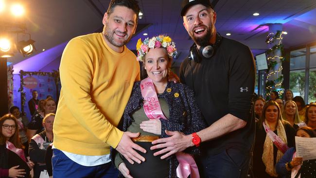 Fifi Box with her radio co-hosts before going on maternity leave. Picture: Nicki Connolly