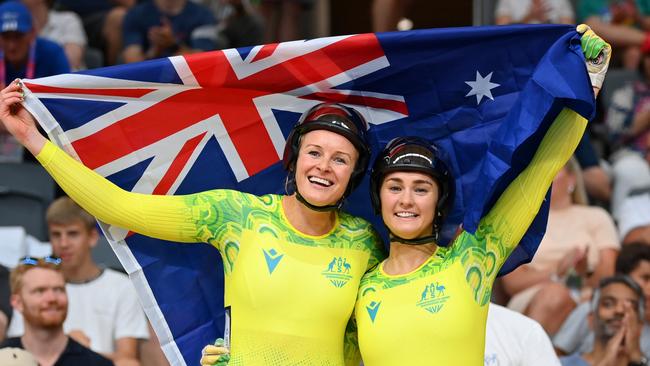 Jessica Gallagher and Caitlin Ward deliver gold to Australia. Picture: Justin Setterfield/Getty Images