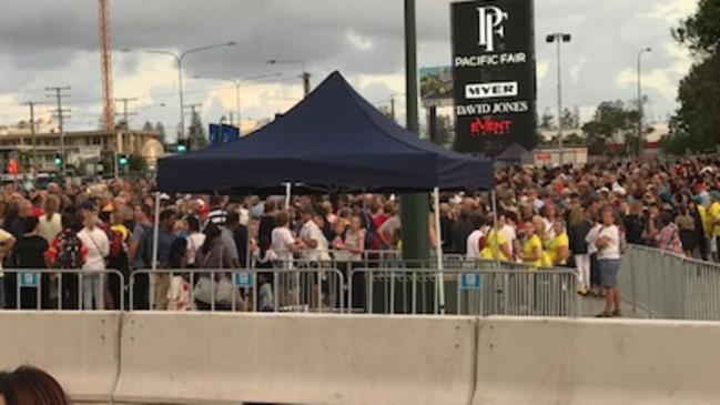 Hundreds of commuters are stranded at Broadbeach bus interchange. Photo: Supplied