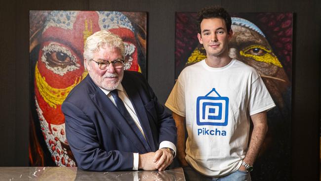 Ward Williams (right) with his father David Williams has launched a new business that ensures fine artists can access the same copyright and royalty payments as their recording counterparts. Picture: Aaron Francis/The Australian