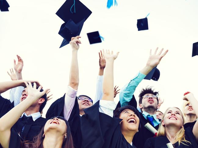 Graduation Caps Thrown in the Air