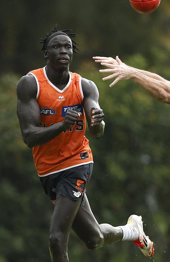 Leek Aleer during the GWS Giants match simulation training session on February 14, 2025. Picture: Phil Hillyard