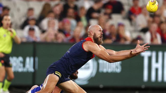 Melbourne captain Max Gawn played one of the great games from a ruckman against the Western Bulldogs in Round 1. Picture: Michael Klein