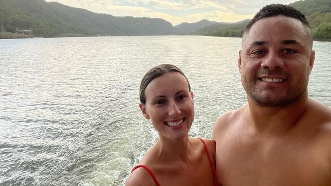 Hayne and Amellia holiday in the Hawkesbury River in February. Picture: Instagram/@jarrydhayne38