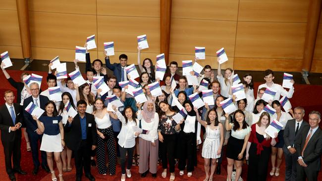 Public school students who topped their courses in the 2018 HSC, after a ceremony at the UNSW Sydney. Picture: Jonathan Ng