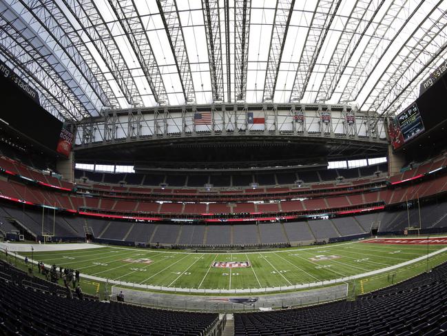 The field at NRG Stadium is prepared for the NFL Super Bowl 51 football game Tuesday, Jan. 31, 2017, in Houston. The New England Patriots will play the Atlanta Falcons in Super Bowl 51 Sunday, Feb. 5, 2017. (AP Photo/David J. Phillip)