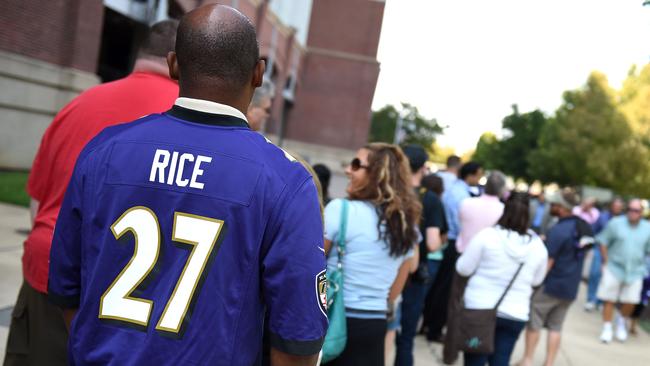 Ravens fans stand in line to exchange the jersey of former running back Ray Rice.