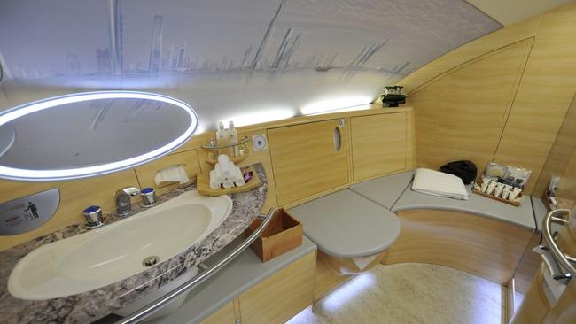Emirates’ in-flight shower room takes mile-high comfort to a whole new level. Picture: Pyonko Omeyama
