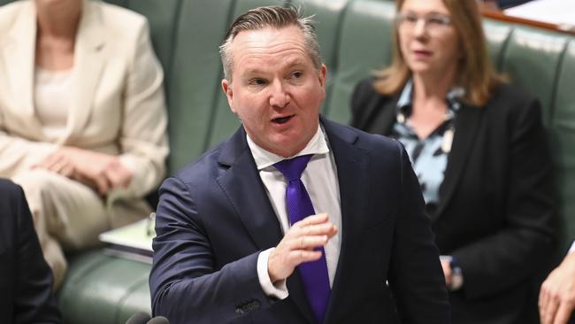 If a film were made about the climate wars, Energy Minister Chris Bowen (pictured in question time) would have to be played by Rowan Atkinson. Picture: NCA NewsWire / Martin Ollman