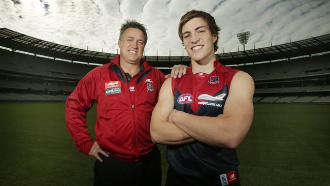 Jack and Todd Viney when Jack was picked up by Melbourne. Picture. Michael Klein