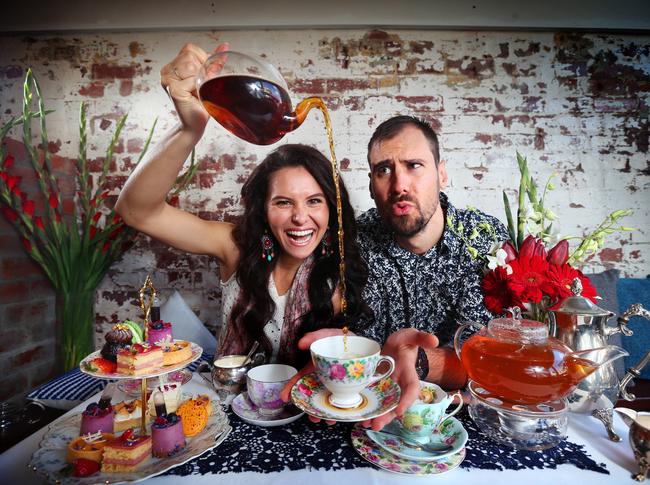 Husband and wife team Ruan and Sarah at their tea house, Mary Eats Cake in Brunswick. Picture: Rebecca Michael