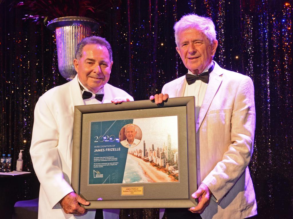 Ian Cousins and James Frizelle at Gold Coast Business Excellence Awards Hall of Fame induction at The Star Gold Coast. Picture: Regina King.