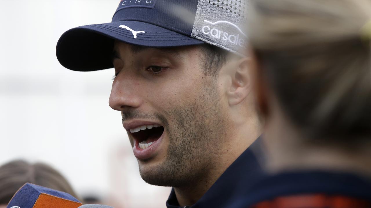 Red Bull driver Daniel Ricciardo fronts the press after the race. (AP Photo/Luca Bruno)