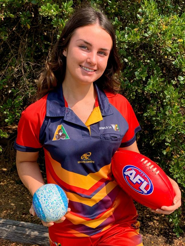 Young lawn bowler and keen footballer Kate Argent-Bowden last year. Picture: Supplied, Judy Argent