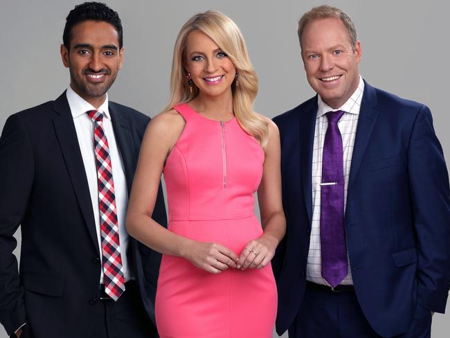 The Project 2015 crew: Waleed Aly, Carrie Bickmore and Peter Helliar. Picture: Channel Ten