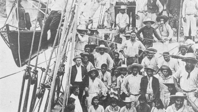 Arrival of South Sea islanders, 1895. South Sea islanders disembark from a ship in Bundaberg, contributing to the region’s sugarcane industry. Source: John Oxley Library, State Library of Queensland