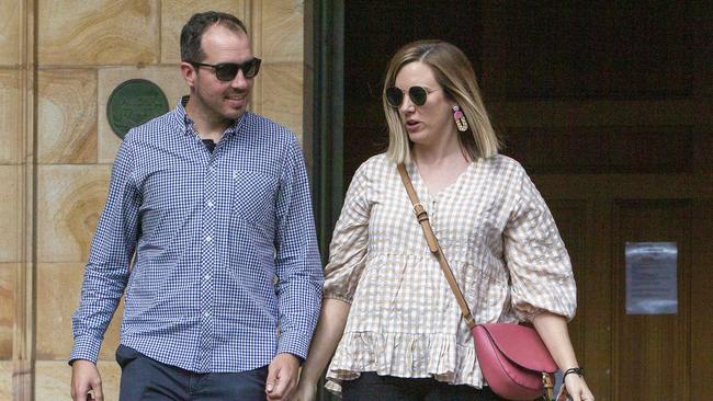 The Advertiser's Deputy Editor, Ben Hyde and his wife Tania Hyde leaving court earlier this year. Picture NCA NewsWire / Emma Brasier