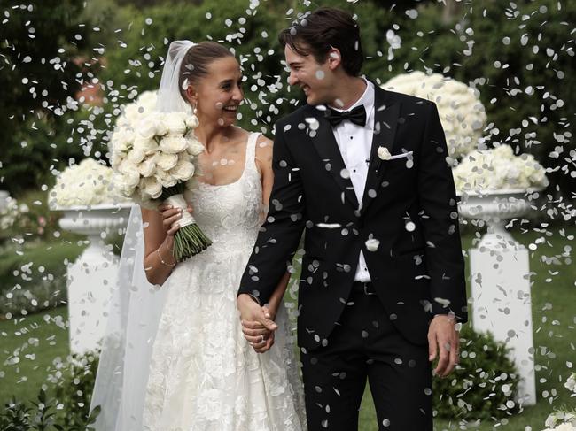 Wedding Port Adelaide captain Conor Rozee,  Maisie Packer and baby Audrey  Picture: Stacey McLean