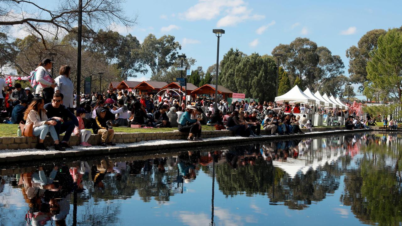 Large crowds attend the Cherry Blossom Festival in Auburn. (AAP IMAGE / Angelo Velardo)