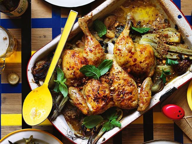 Almond dukkah chicken bake.