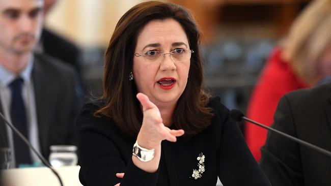 **RE-TRANSMISSION OF IMAGE ID: 20180724001355136523 TO CORRECT NAME**  Queensland Premier Annastacia Palaszczuk is seen under questioning during an Estimates Hearing at Parliament House in Brisbane, Tuesday, July 24, 2018. (AAP Image/Dave Hunt) NO ARCHIVING