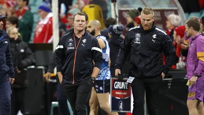 The pressure is on Carlton coach Michael Voss, left. Picture: Phil Hillyard