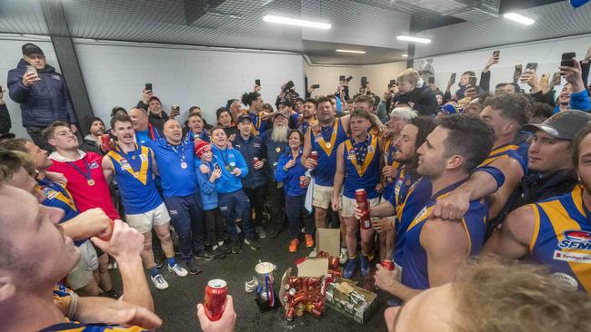 Southern league Division 1 Grand Final: Cheltenham v Cranbourne. Cranbourne players celebrate their win. Picture: Valeriu Campan