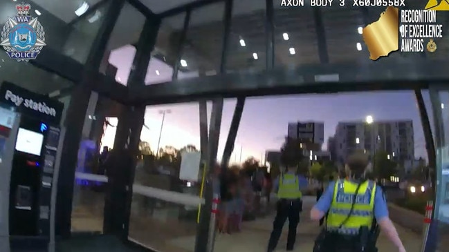 Several officers were seen allegedly chasing the man through the shopping centre. Picture: WA Police