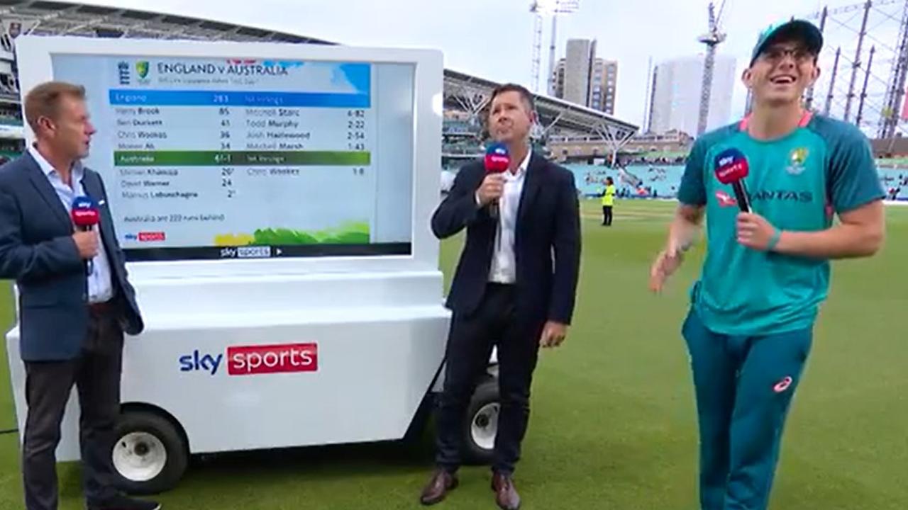 Ricky Ponting was furious as he was pelted with grapes at The Oval. Picture: SKYSPORTS