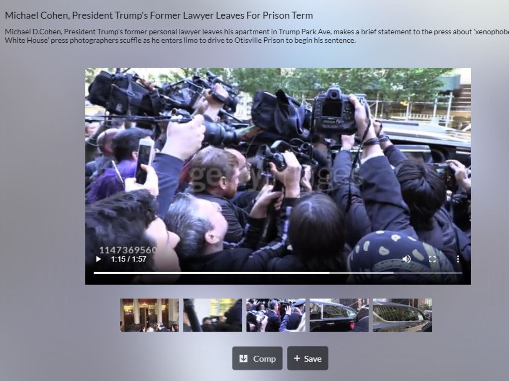 A screenshot of the original Michael Cohen footage as it appears on the Getty Images website. Picture: Getty Images