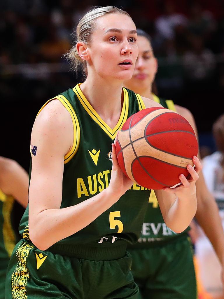 Darcee Garbin on the way to bronze at the 2022 FIBA World Cup. Picture: Getty Images