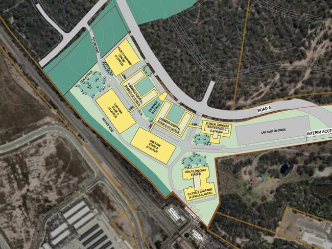 Buildings planned for the Coomera hospital and health precinct in the northern Gold Coast.