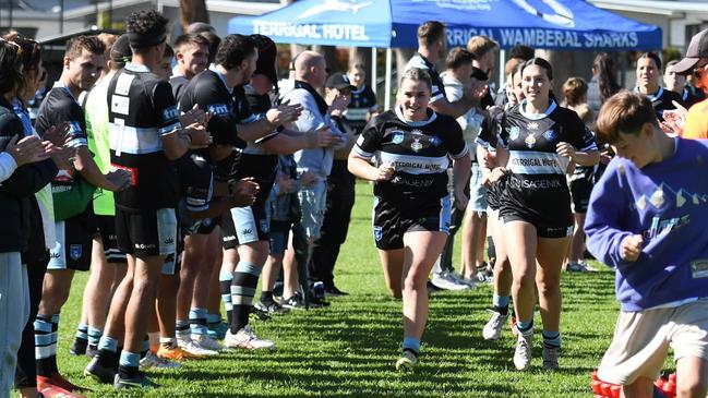 The Terrigal-Wamberal Sharks' team was given a guard of honour as they made their way out on the field. Photo: Jodie Ward.