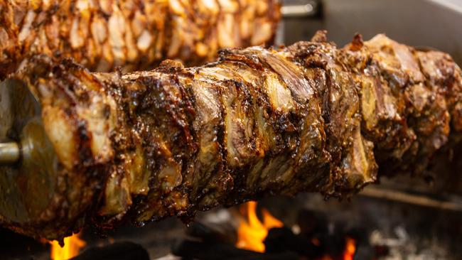 Marinated lamb and chicken on the coal fired rotisserie at Turkish Tukka in Sandy Bay. Picture: Linda Higginson