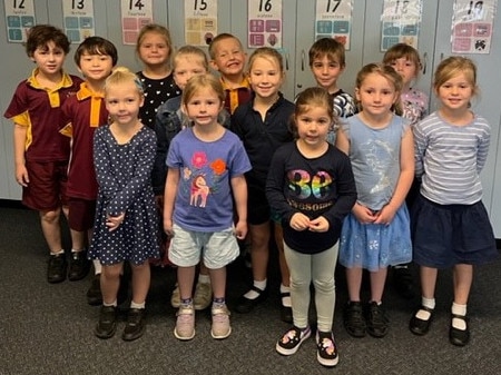 Clermont State School 2022 Prep H. Back row: Elijah Eaton, Eliza Baddeley, Kaleb Gresham, Ryder Pownall, Taliah Kalbassa; middle row: Lachie Gathercole, Xanthie Sakzewski, Ida Clement, Amity Maddicks, Erin Withers; front row: Myah Schafer, Amy Cosgrave, Wyatt Keyte. Picture: Contributed MKY2022PREP