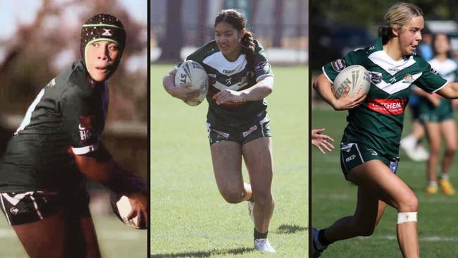 (L-R) Mya Muller, Julie Notise and Jade Elford in action for St Marys. Picture: St Marys Rugby League