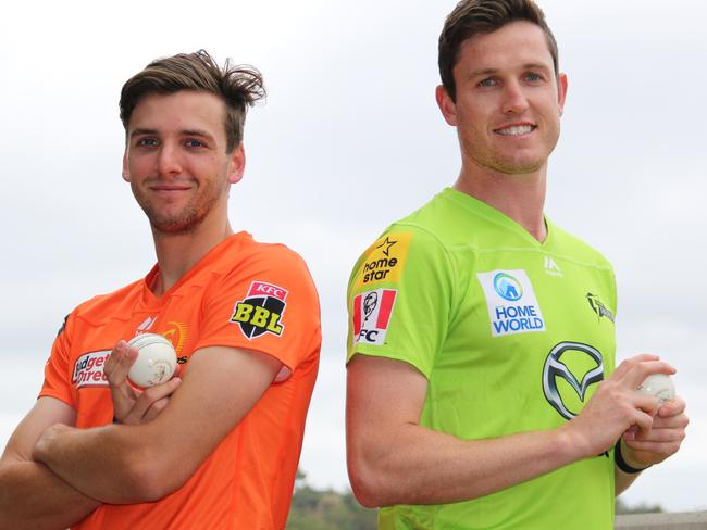 Fast bowlers Jhye Richardson (left) and Adam Milne (right) will unleash their best in Tuesday's BBL game in Canberra