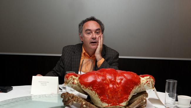 World famous chef Ferran Adria dining on a giant king crab at the Golden Century Chinese seafood restaurant in Sydney.