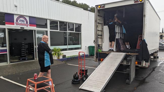 Equipment being removed from F45 Devonport on Tuesday afternoon. Picture: Alex Treacy