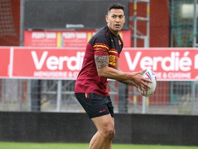 Israel Folau at his first training session at Catalans Dragons. Picture: Supplied