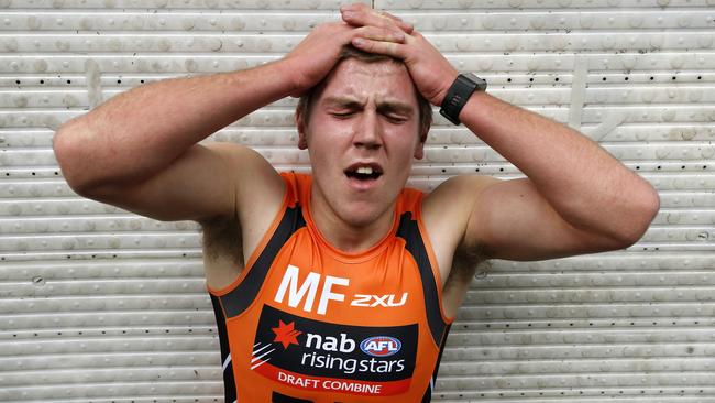 Eastern Ranges’ Josh Begley recovers after the 3km time trial at the AFL Draft Combine.