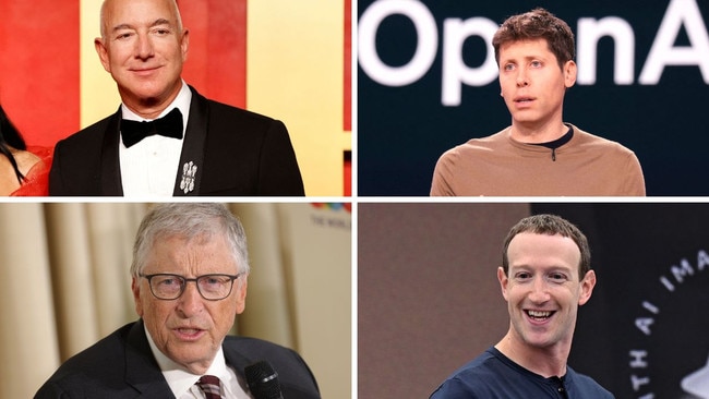 Pictured from top left; Jeff Bezos, Sam Altman, Bill Gates and Mark Zuckerberg. Picture: Supplied